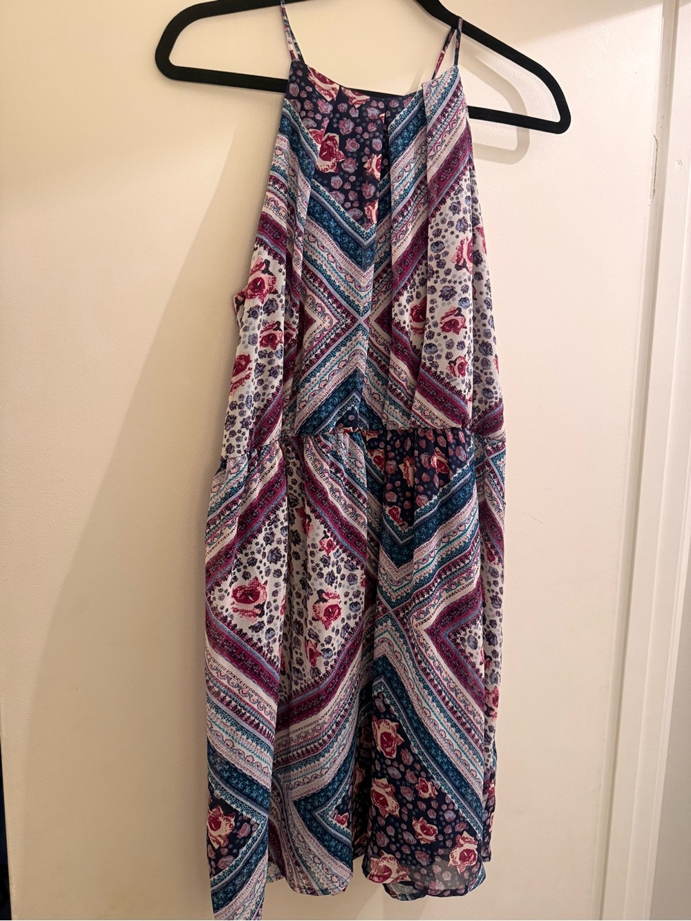 Xhilaration Multicolor Floral High Neck Strappy Dress - Blue, Purple & Pink